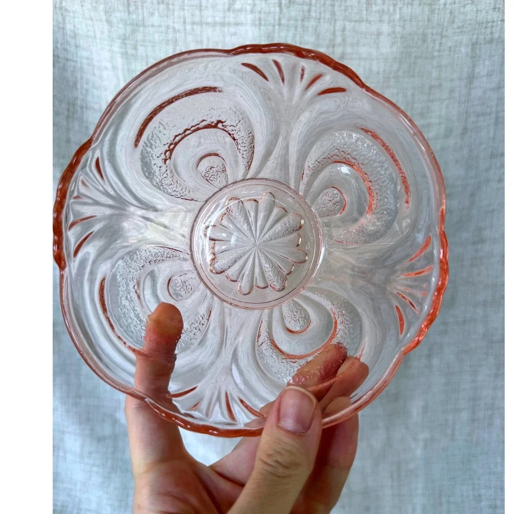 Federal Glass Pink Depression Glass Serving Bowl 6in Sharon Cabbage Rose Vintage